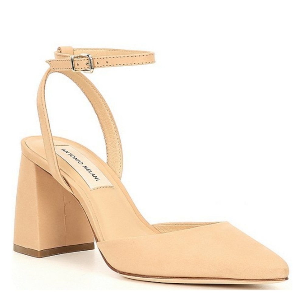 Antonio Melani Nude Suede Pointed Toe Block Heel Strap Pumps Women's Size 8M